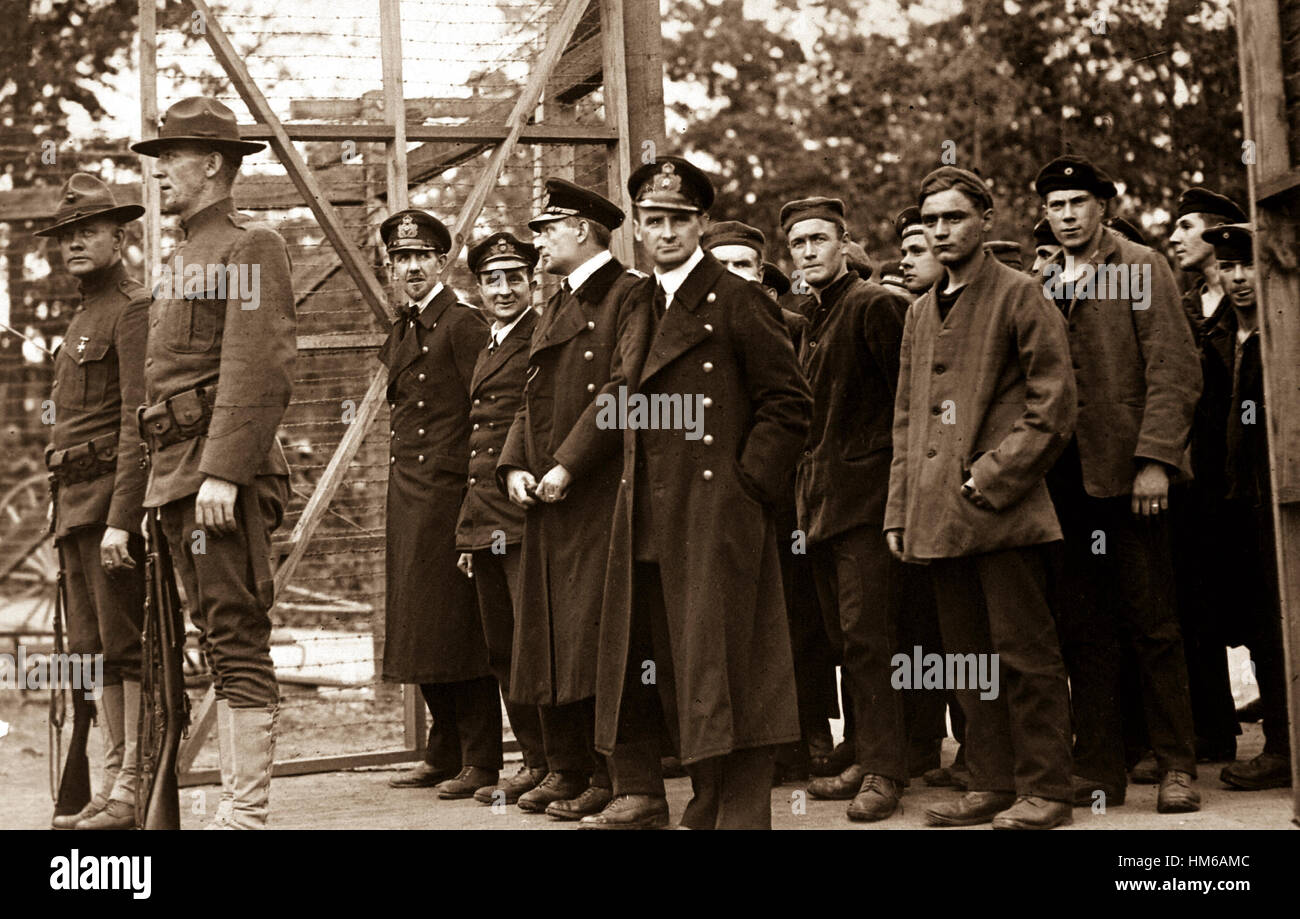 Officers and crew of the German submarine U.58, captured by the U.S.S. Fanning, entering the War Prison Camp at Ft. McPherson, Ga.  April 1918.  Mathewson & Winn.  (War Dept.) EXACT DATE SHOT UNKNOWN NARA FILE #:  165-WW-A161-4 WAR & CONFLICT BOOK #:  688 Stock Photo