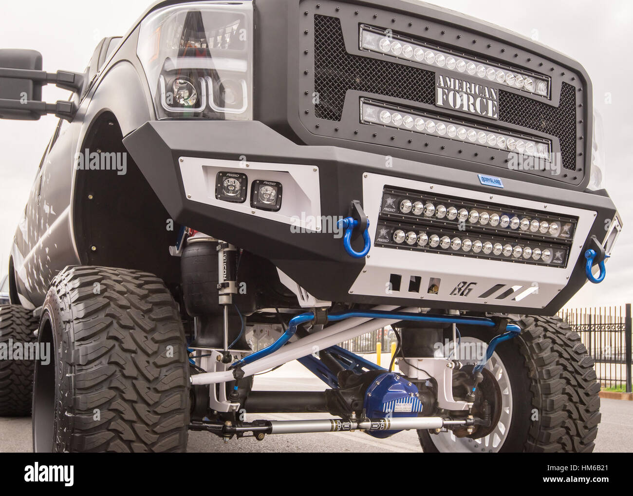 Close up of a lifted truck at SEMA. Stock Photo