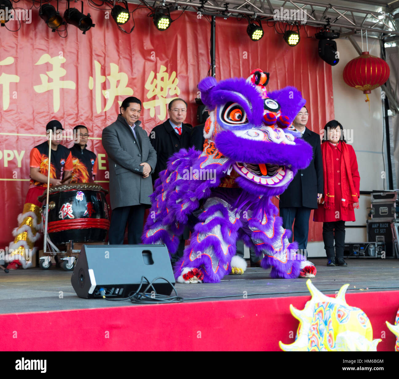 ROTTERDAM,HOLLAND - JANUARY 28 2016: Lion dance at the chinese new year celebration in Rotterdam on on january 28 2017, this event is annual for the c Stock Photo