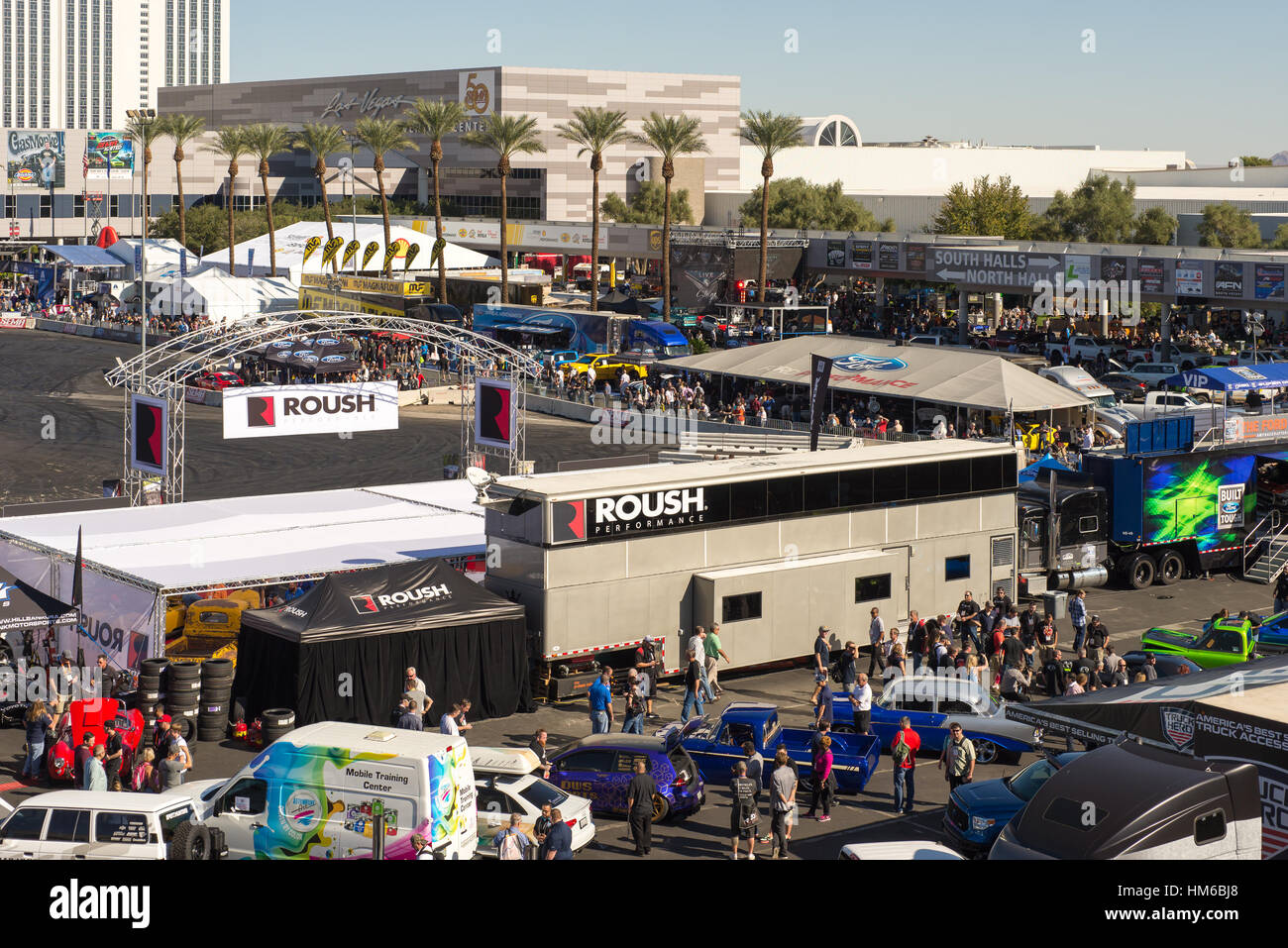 Ford and Roush performance outdoor booths at SEMA. Stock Photo