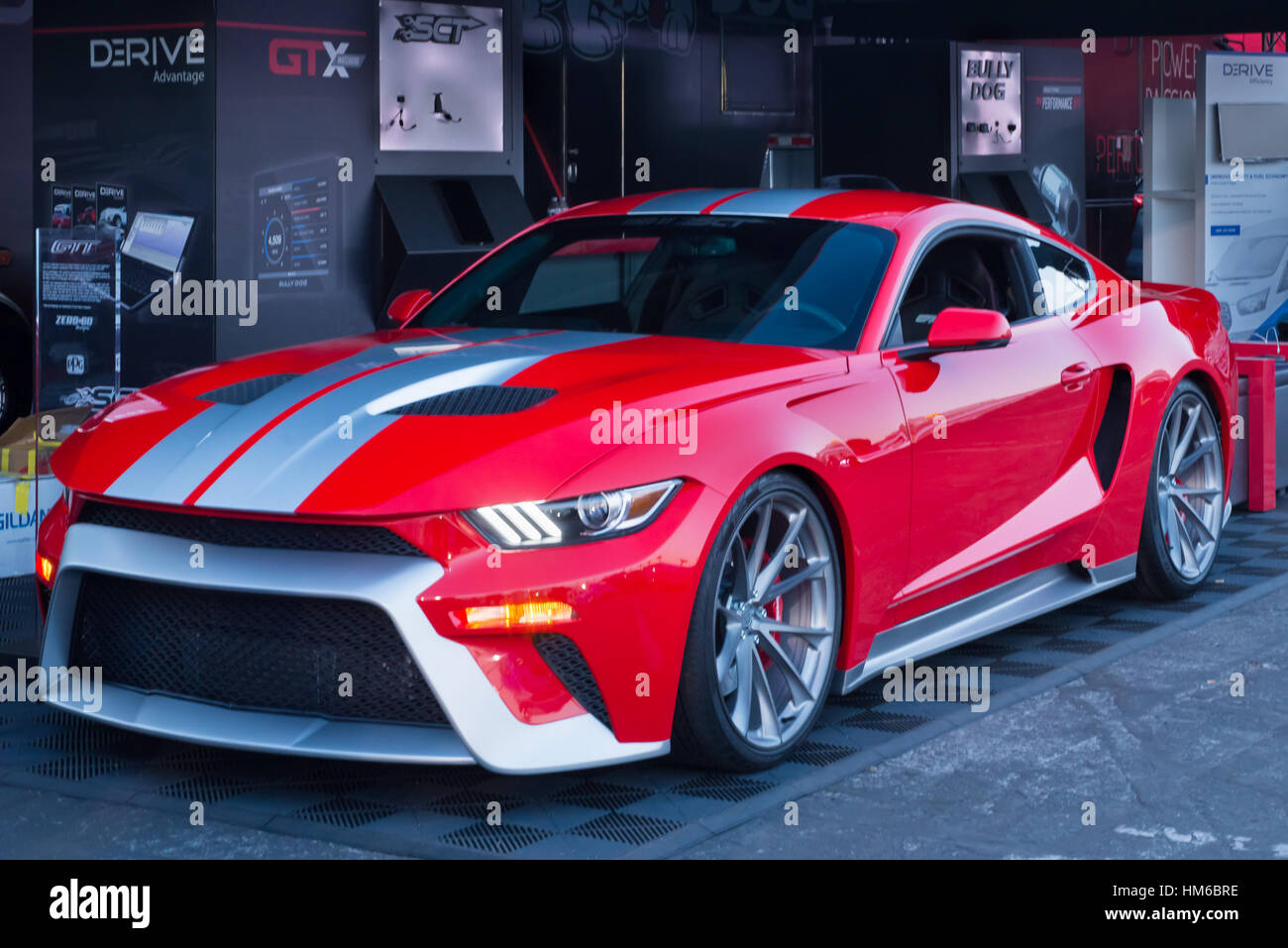 Custom Ford Mustang, tribute to the Ford GT, at SEMA. Stock Photo