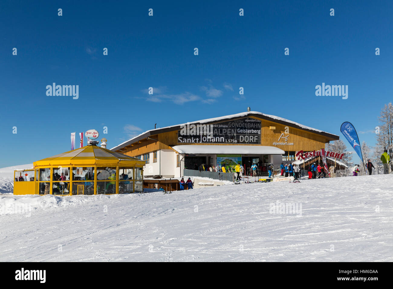 Gondola station and restaurant, ski region Alpendorf, Geisterberg, Ski Amadé, St. Johann im Pongau, Salzburg State, Austria Stock Photo