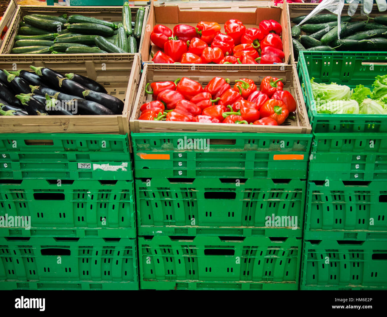 veggies area at the Carrefour Market store, Cremona, Italy Stock Photo