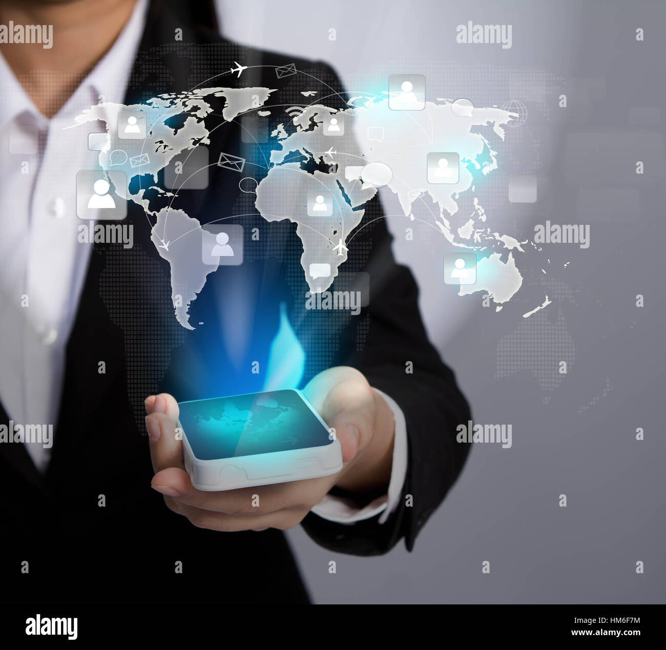 Hand holding Modern communication technology mobile phone show the ...