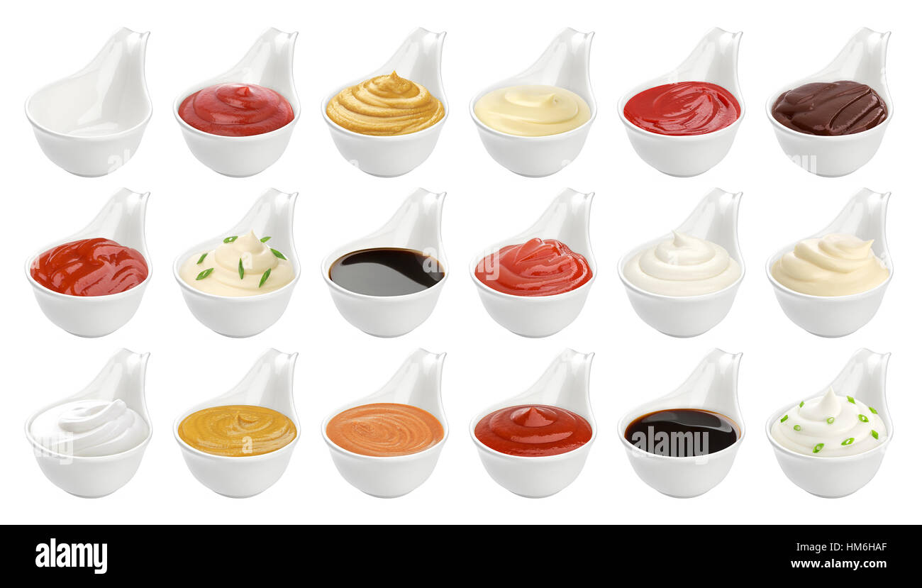 Set of different sauces isolated on white Stock Photo Alamy