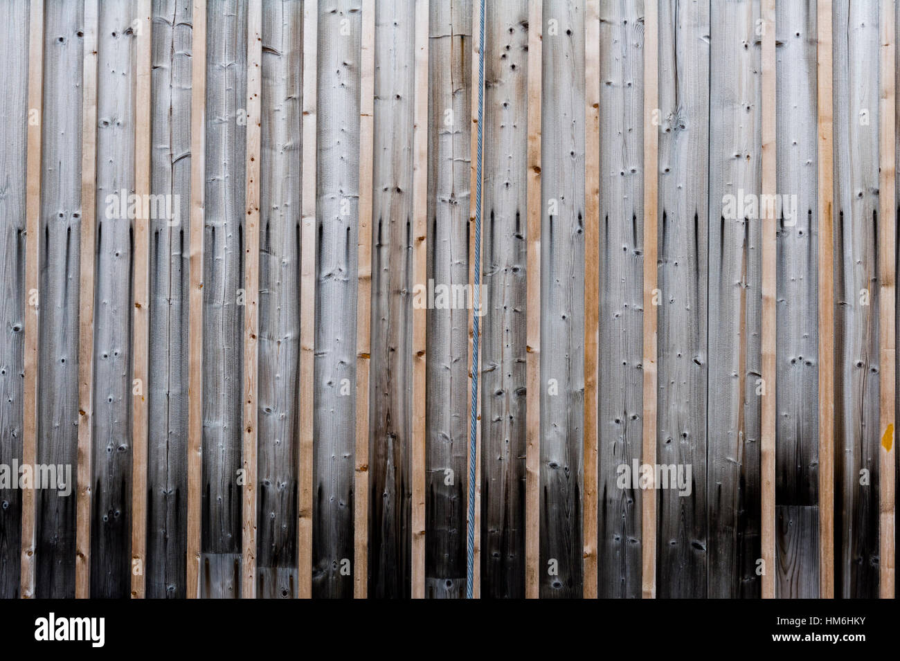 The textured weathered timber wall panels on the Antarctic explorer Ernest Shackleton's hut. Stock Photo