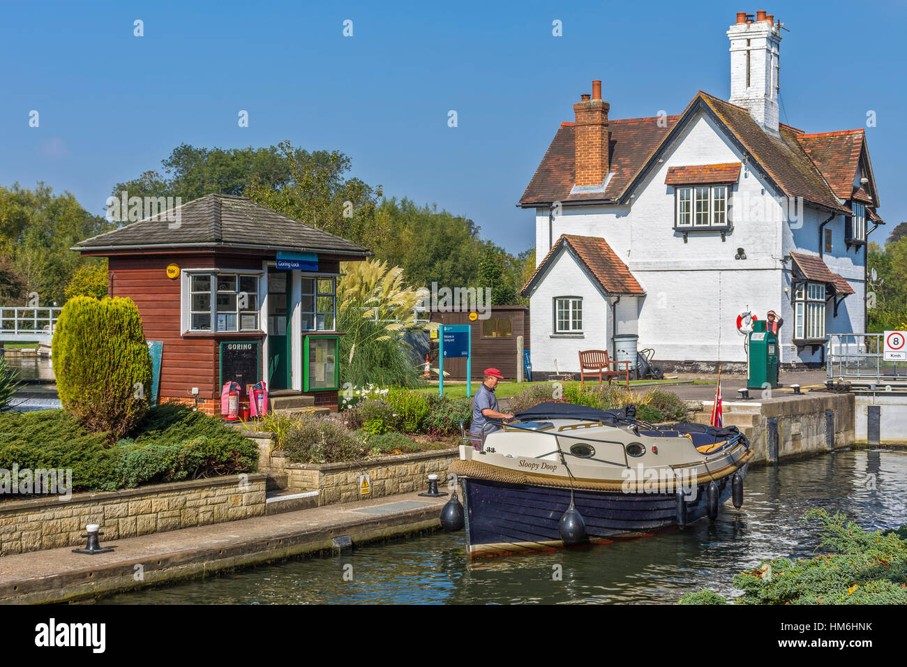 A Boat In Goring Lock Goring On Thames Oxfordshire  UK Stock Photo