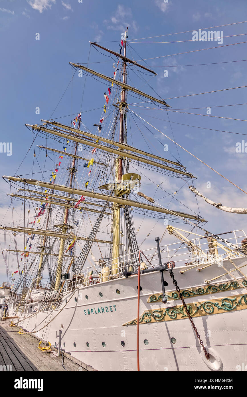 View Of masts and Rigging On The Sorlandet Kristiansand Norway Stock Photo