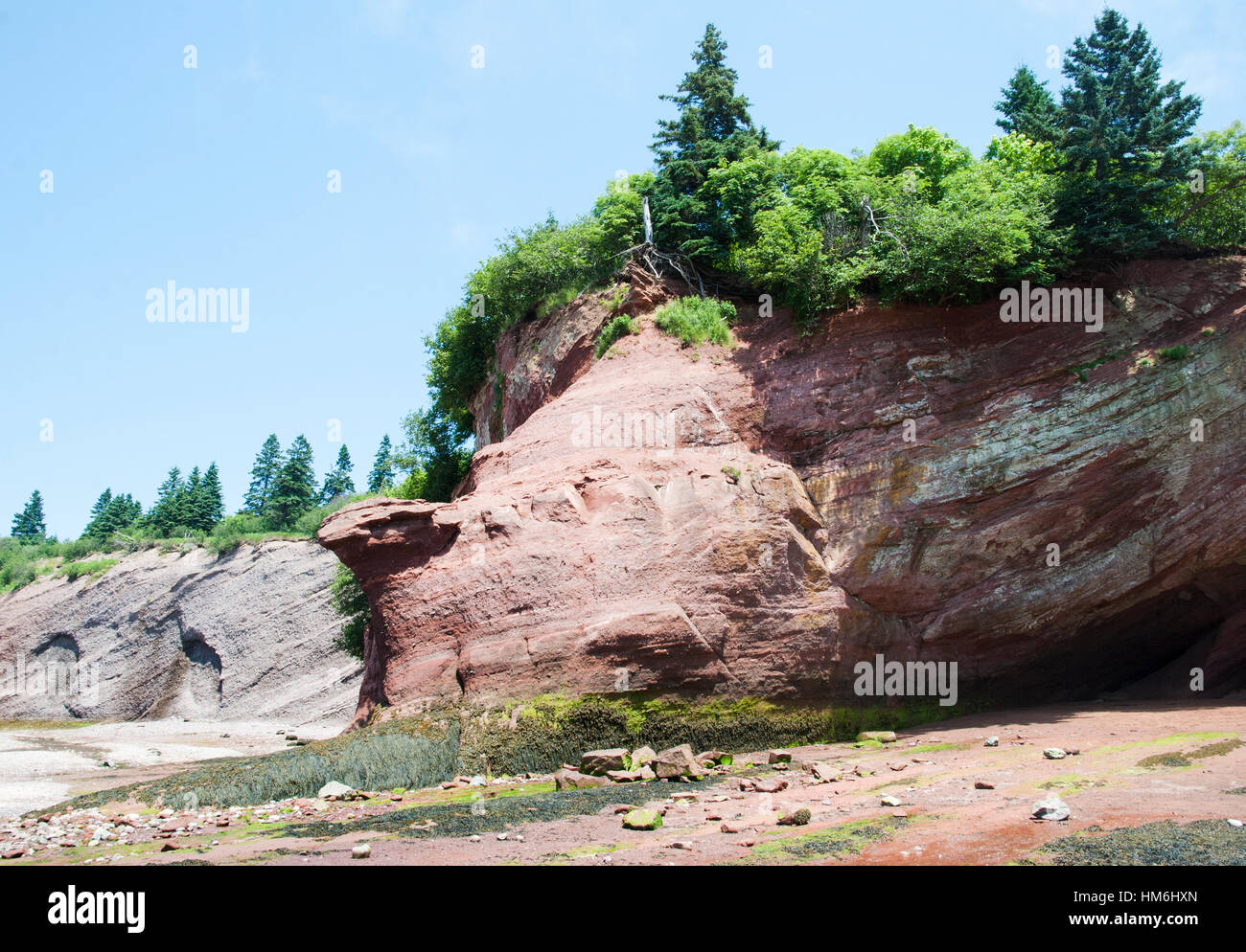 St Martins Sea Caves in Saint Martins village, the area famous for it's extreme tides (New Brunswick, Canada). Stock Photo