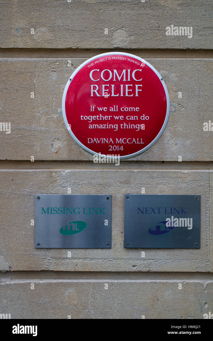 A Red Comic Relief plaque quoting Davina McCall.'If we all come together we can do amazing things' Stock Photo
