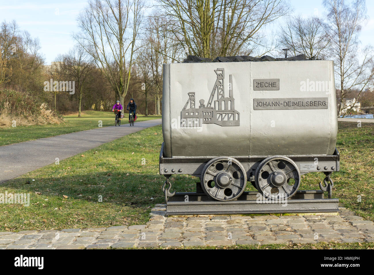 Coal lorry, used in coal mining, for carrying coal and rocks to the surface, today a historic memory, souvenir, after the coal mines were closed,  in  Stock Photo