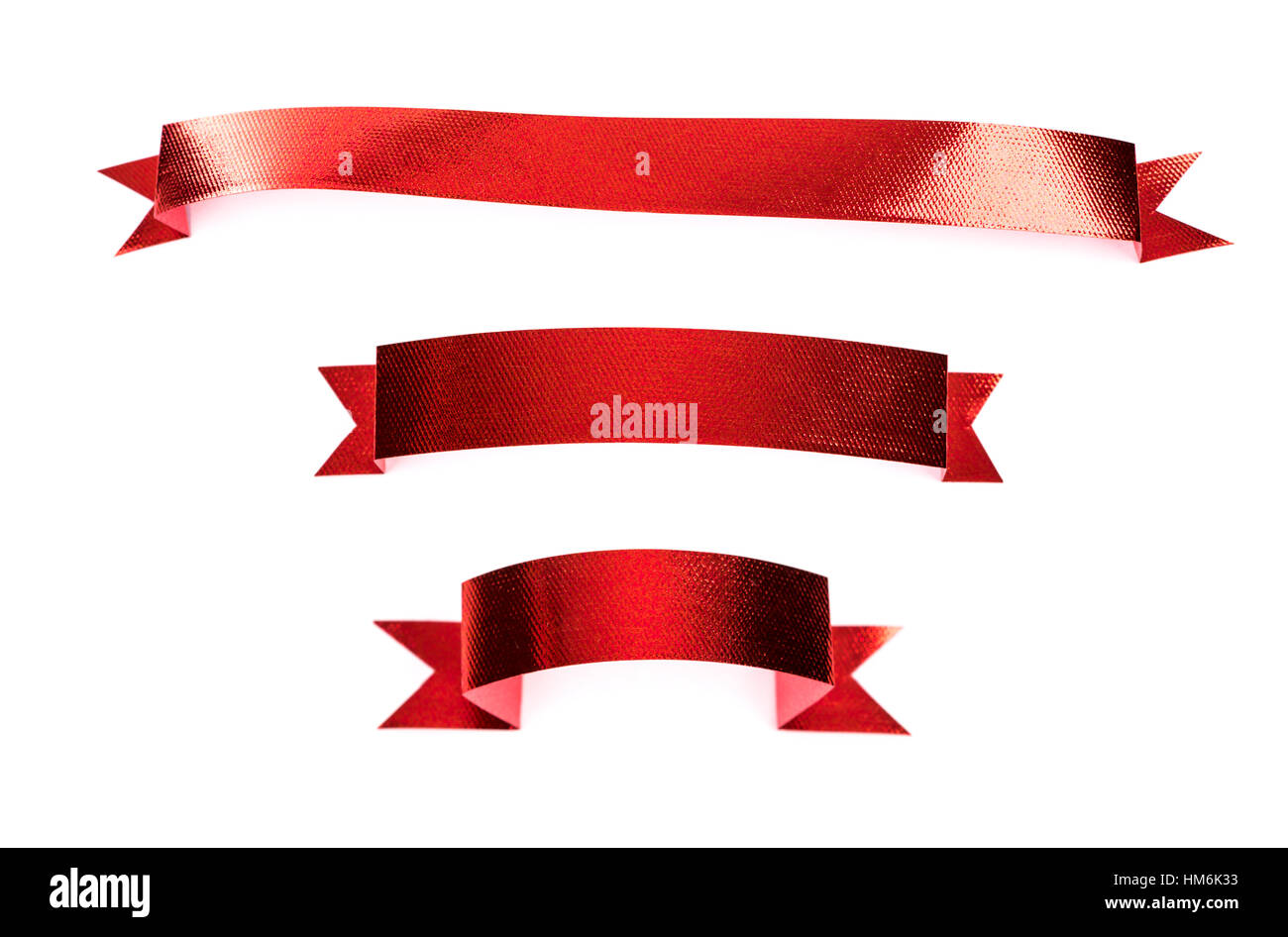 Shiny red ribbon set on white background with copy space Stock Photo ...