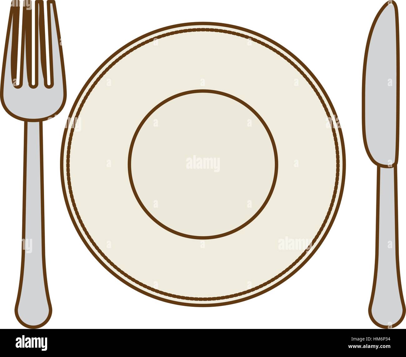 silver fork, knife and plate icon image, vector illustration Stock