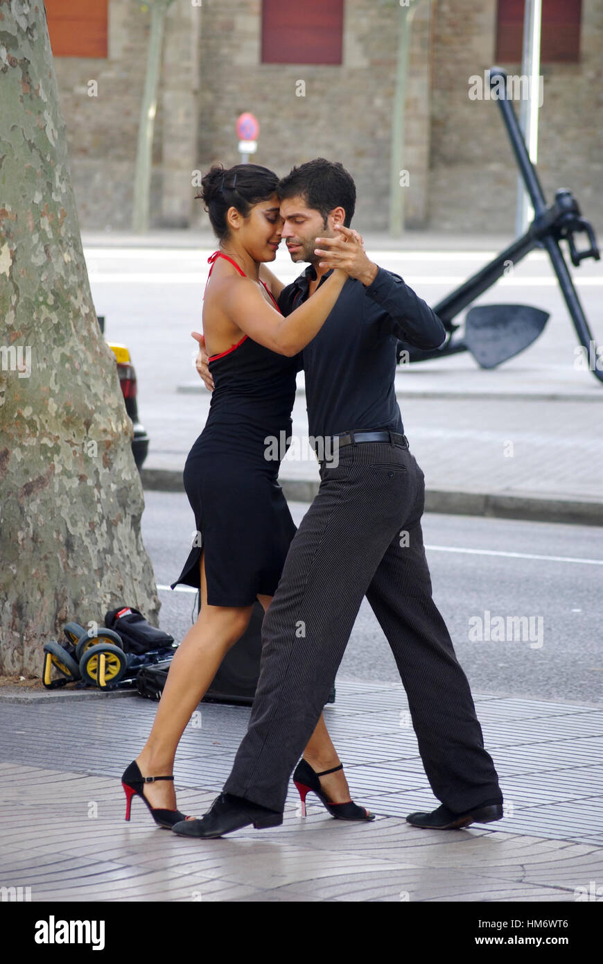 BARCELONA,ES - CIRCA JULY, 2008 - Tango dancers along the streets in Barcelona. La Rambla is the more famous road of Barcelona and is frequented by ma Stock Photo