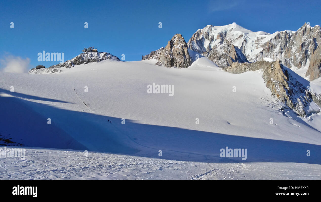 Mt. Blanc summit seen from the glacier just below Torino hut. Stock Photo