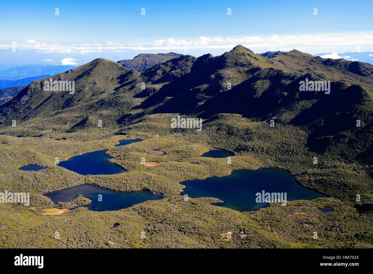 Lakes Las Morenas seen from summit of Mount Chirripo, Costa Rica’s highest mountain – 3820m. Chirripo National Park, Costa Rica. Stock Photo