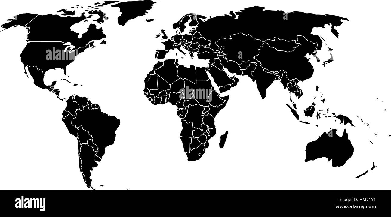 Blank black like a world map on a white background. Monochrome World Map Vector template for website, design, cover, annual reports, infographics. Fla Stock Vector