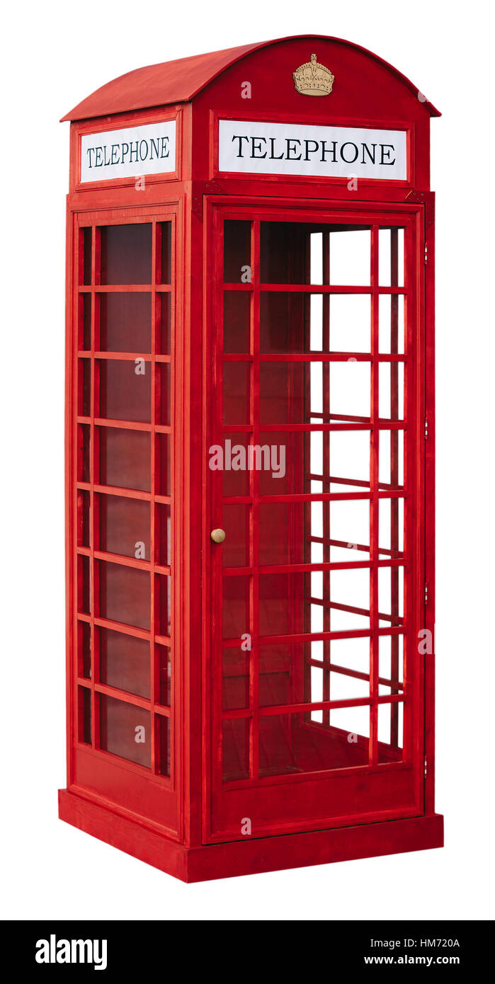 The English red public callbox is isolated on a white background Stock ...
