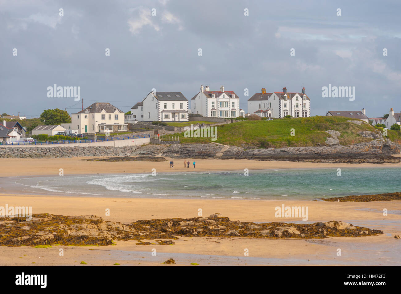 The beach and houses at Trearddur bay on Holy Island off the north west corner of Anglesey Stock Photo