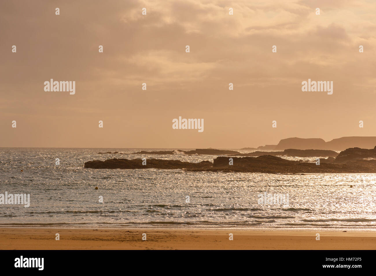 The view out to sea from Trearddur bay on Holy Island off the north west corner of Anglesey Stock Photo
