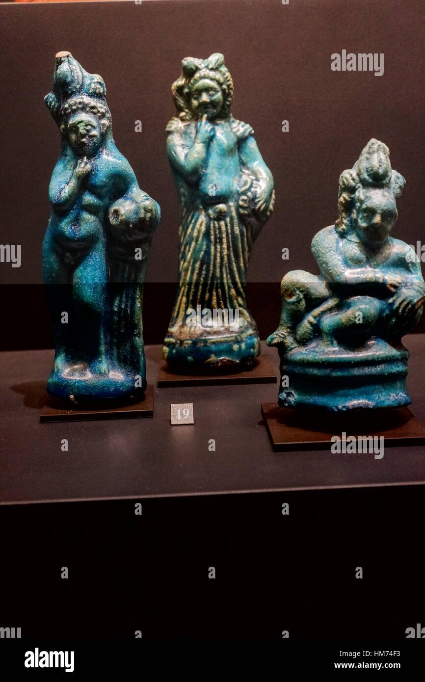 Faience figurines. Egyptian Ptolemaic collection. Louvre Museum. Paris. France. Stock Photo