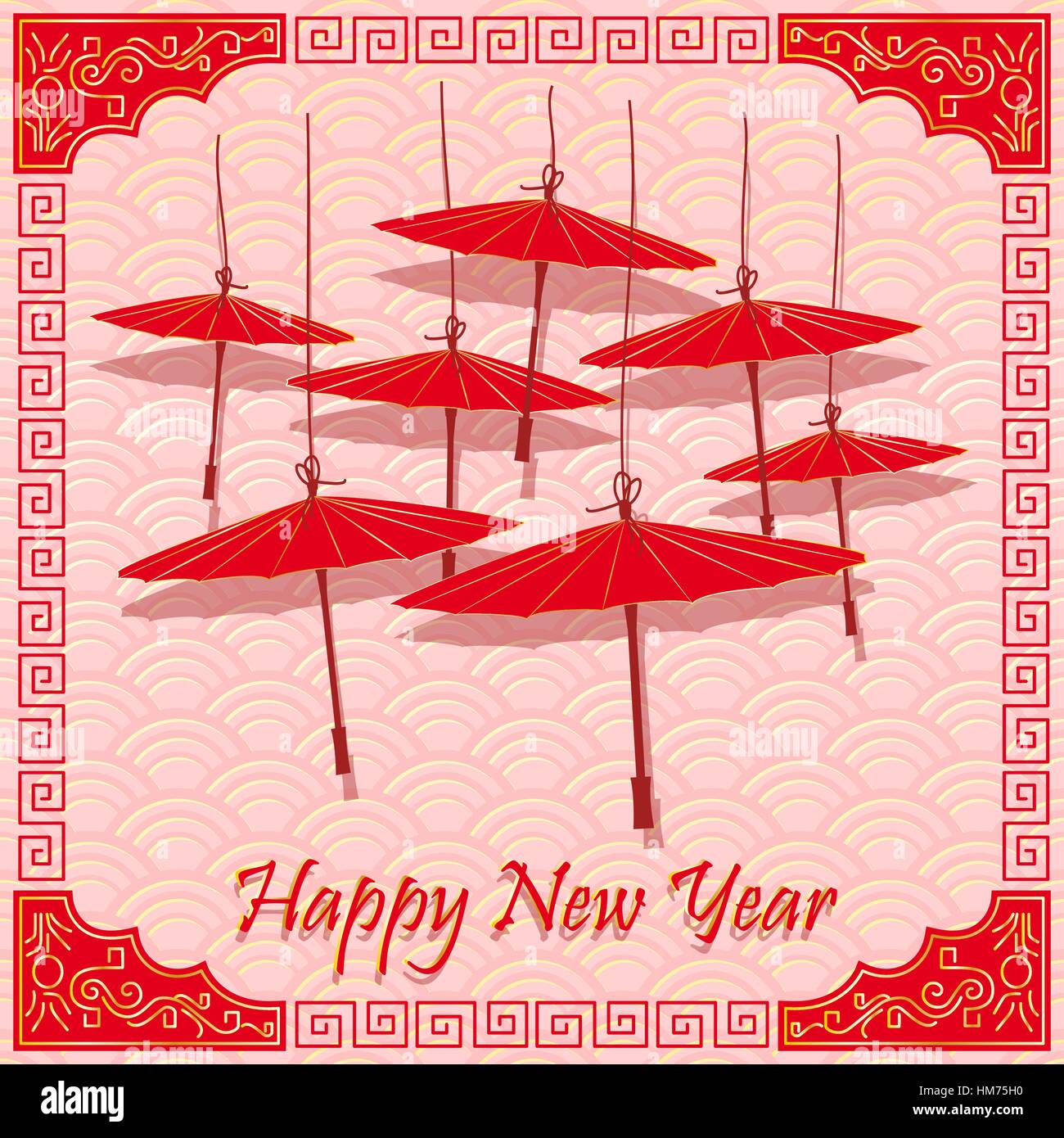 Traditional Chinese red umbrellas on abstract background. Vector ...