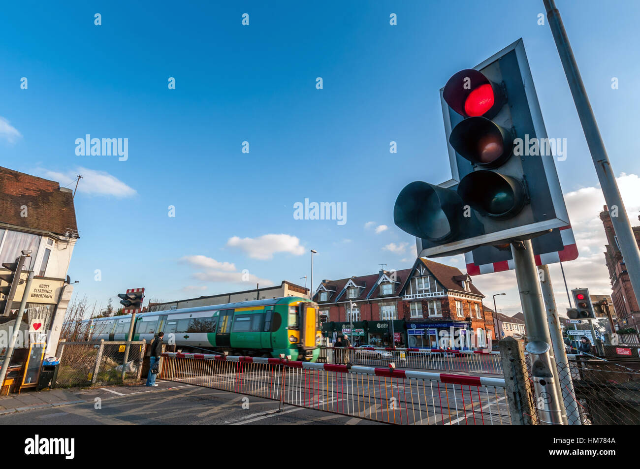 The level crossing at West Worthing station Stock Photo Alamy