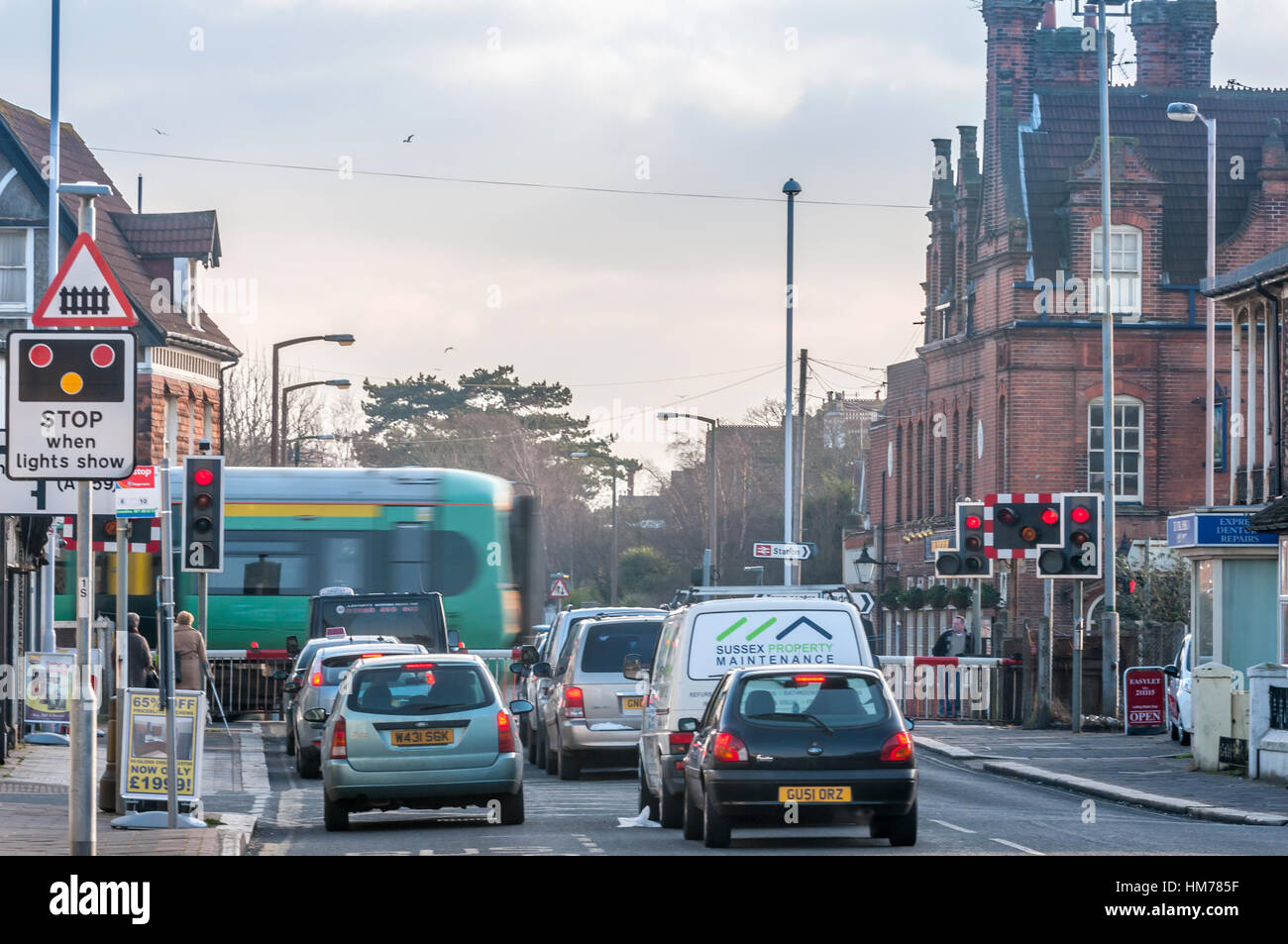 The level crossing at West Worthing station Stock Photo Alamy
