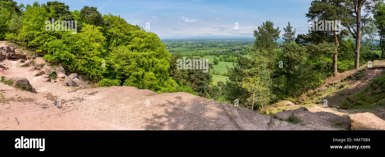 Panoramic view of Cheshire countryside from Stormy point, Alderley edge, England. Stock Photo