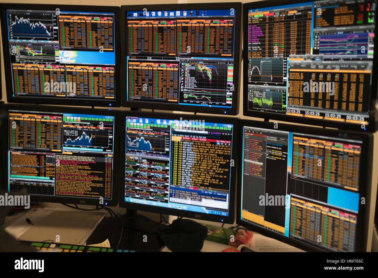 Arrangement of computer monitors Stock Photo
