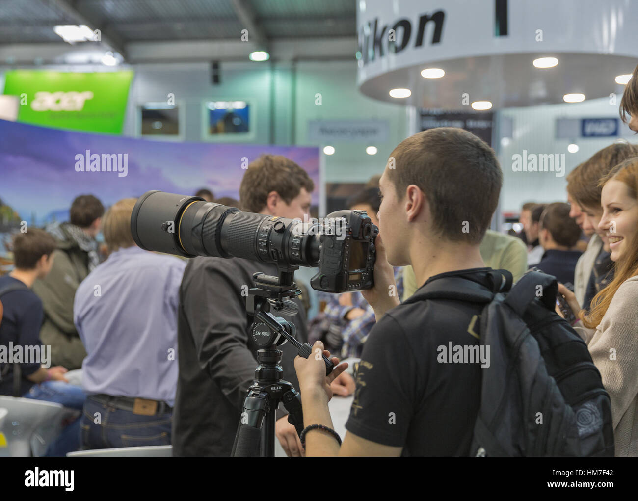 KIEV, UKRAINE OCTOBER 11, 2015 Visitors testing professional