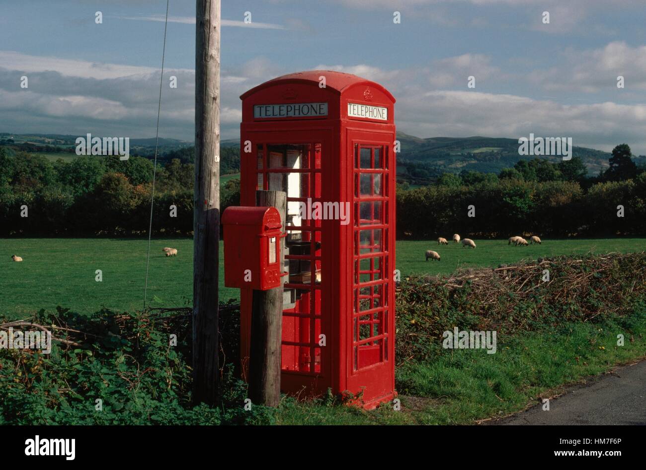 A red telephone box, Pontypridd, Wales, United Kingdom. Stock Photo