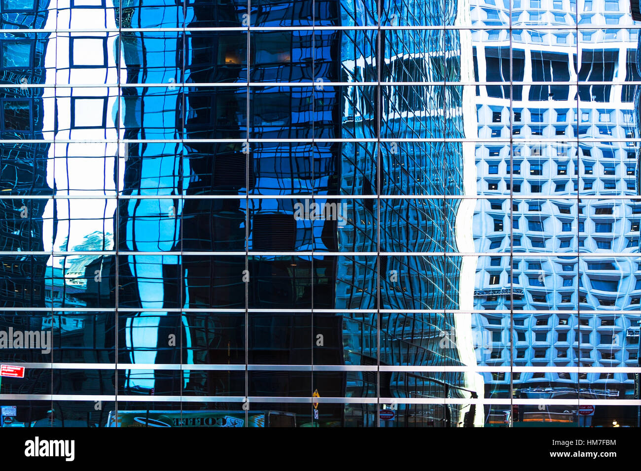 USA, New York, Distorted reflections in office building Stock Photo