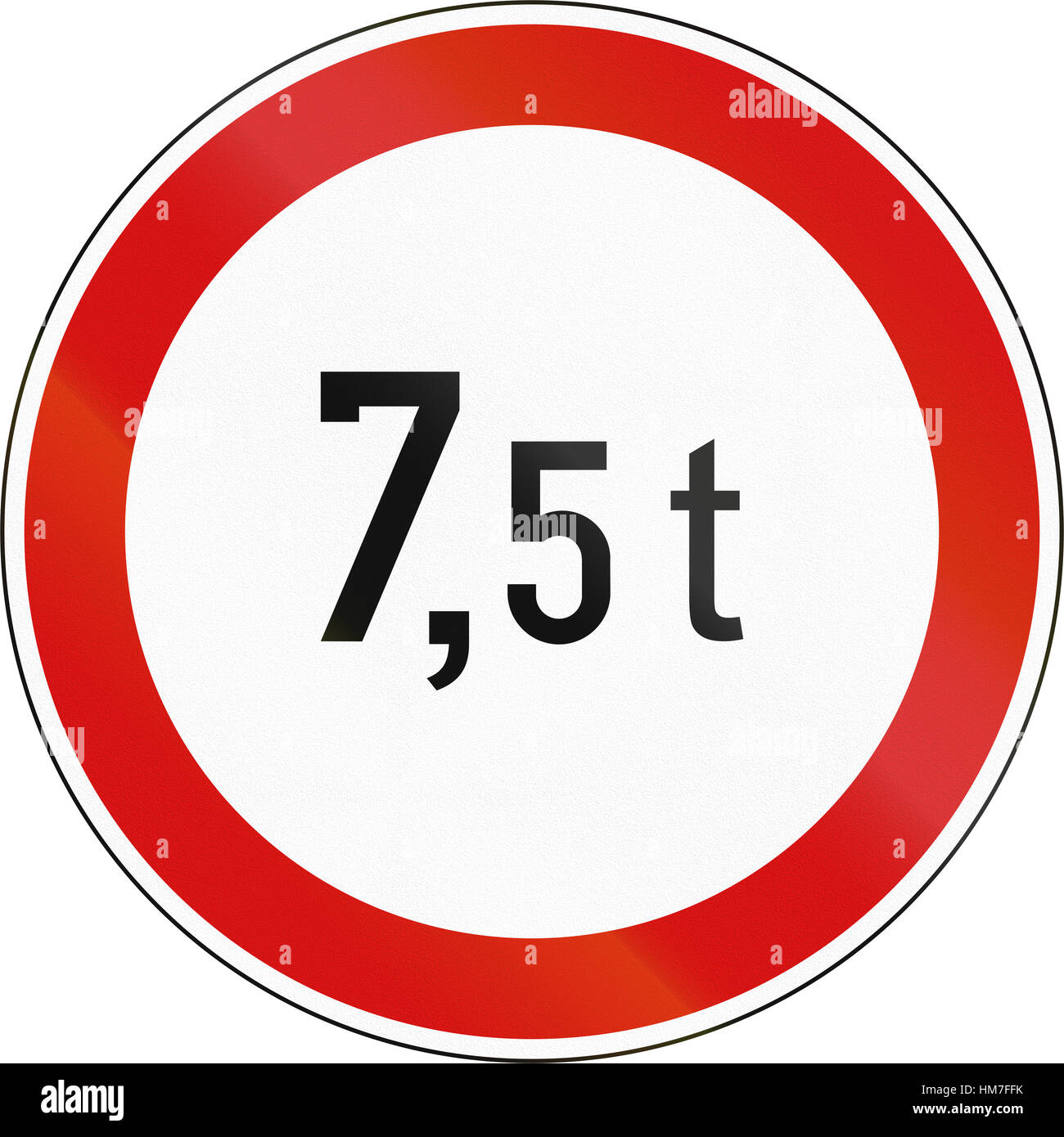 Slovenian regulatory road sign - No vehicles over 7.5 tons. Stock Photo