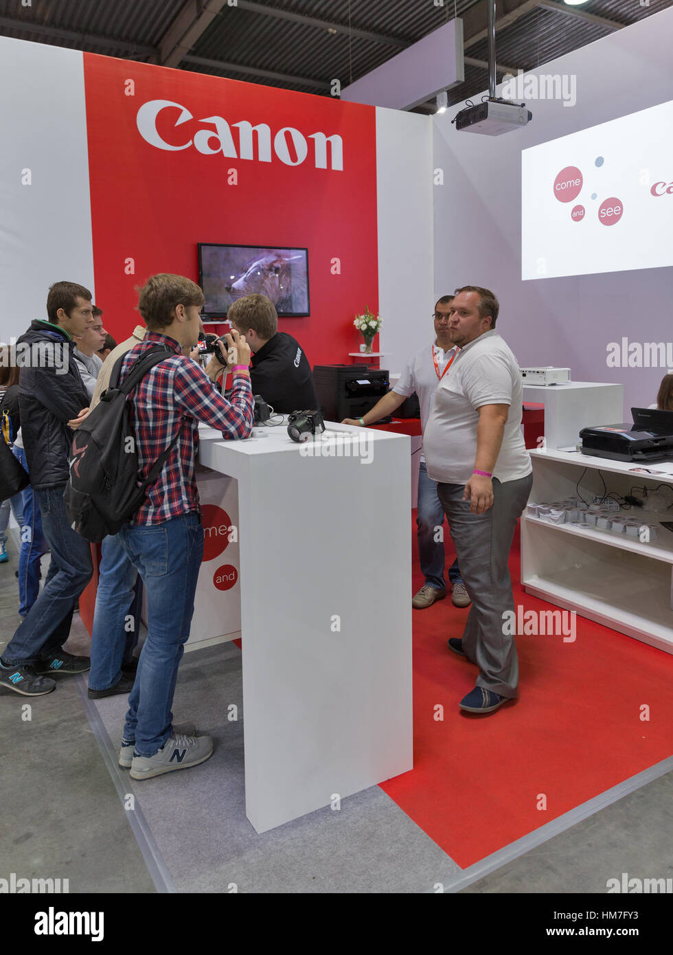 KIEV, UKRAINE OCTOBER 11, 2015 Visitors testing professional