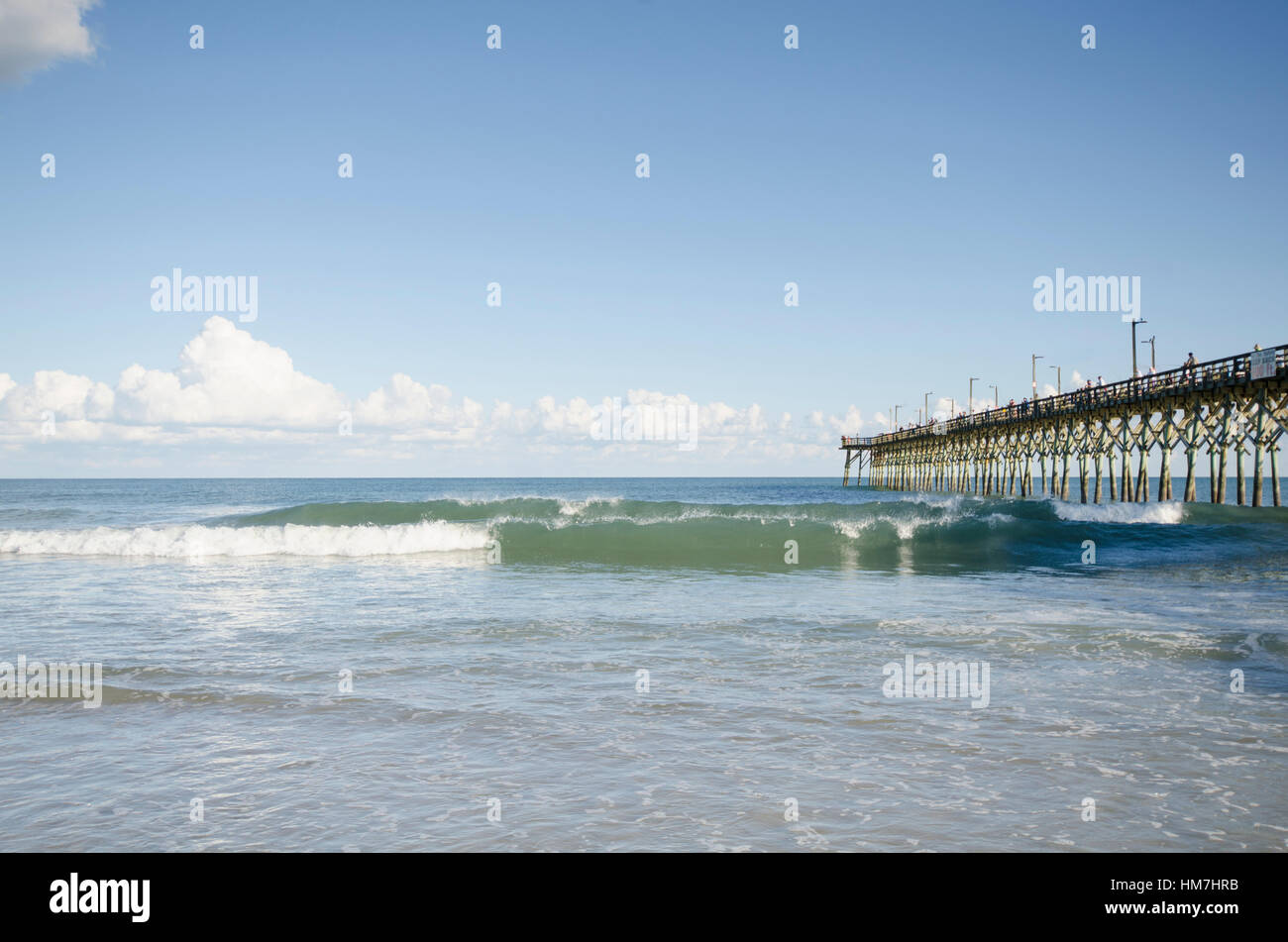 USA, North Carolina, Topsail island, Surf City, Seascape with pier Stock Photo