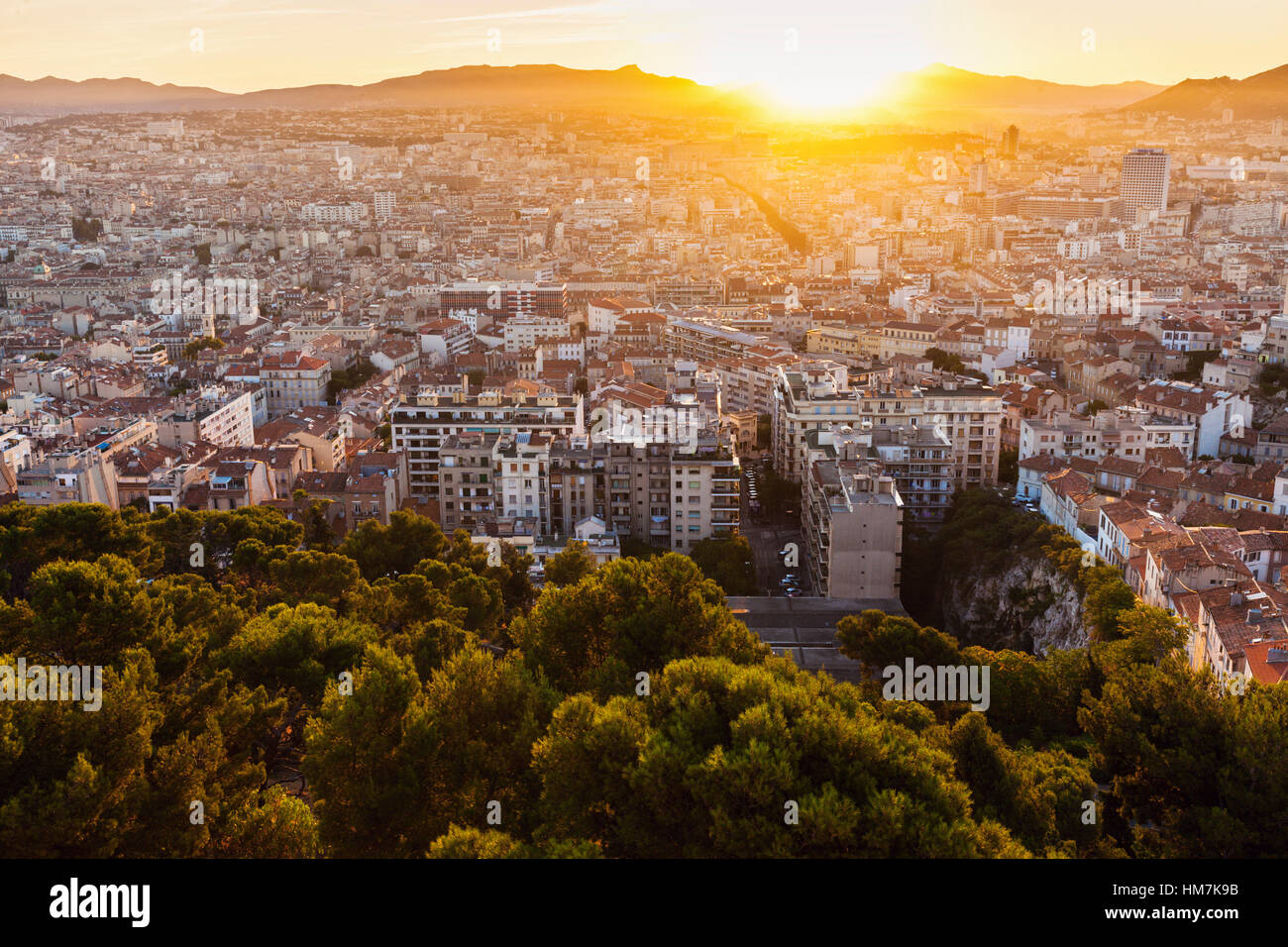 France, Provence-Alpes-Cote d'Azur, Marseille, Cityscape at dusk Stock Photo