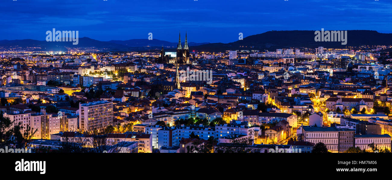 France, Auvergne-Rhone-Alpes, Clermont-Ferrand, Cityscape at dusk Stock ...