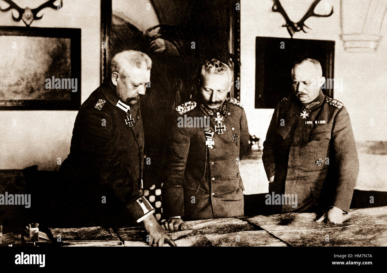 German General Headquarters, General von Hindenburg, Kaiser Wilhelm, General Ludendorff, January 1917.  German Official.  (War Dept.) Stock Photo