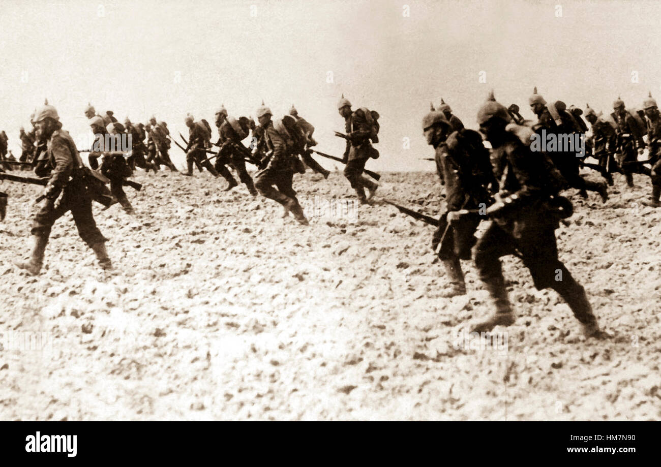 German infantry on the battlefield.  August 7, 1914.  Underwood & Underwood. (War Dept.) Stock Photo
