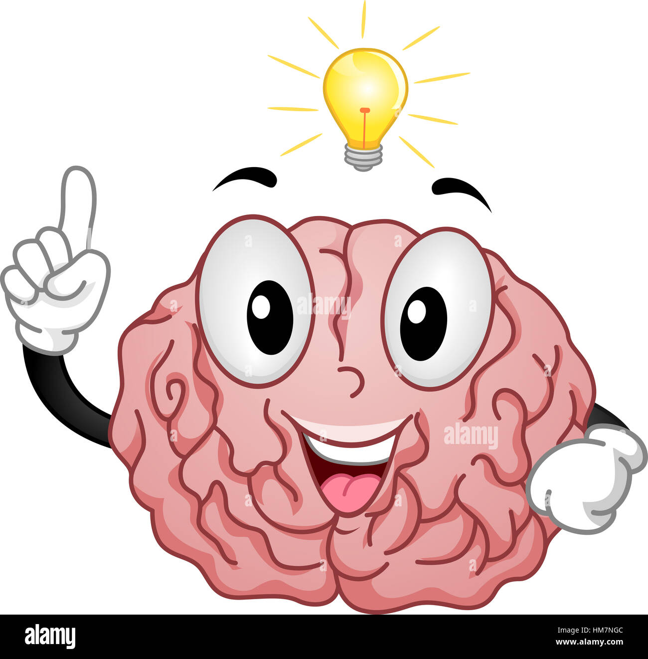 Mascot Illustration of a Brain Having a Light Bulb Moment Stock Photo