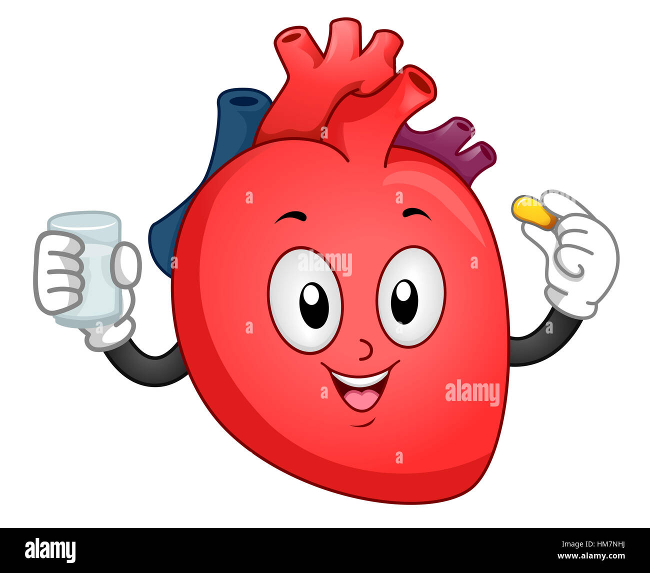 Mascot Illustration of a Heart Taking a Vitamin Supplement Stock Photo