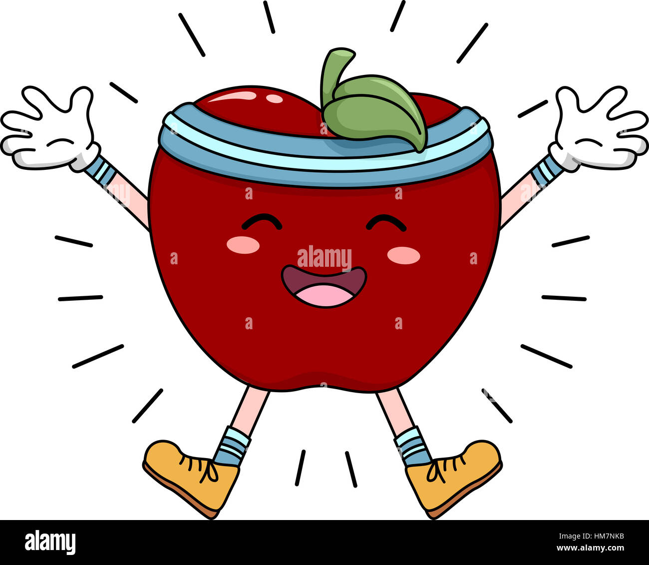 Mascot Illustration of an Apple Doing Jumping Jacks Stock Photo
