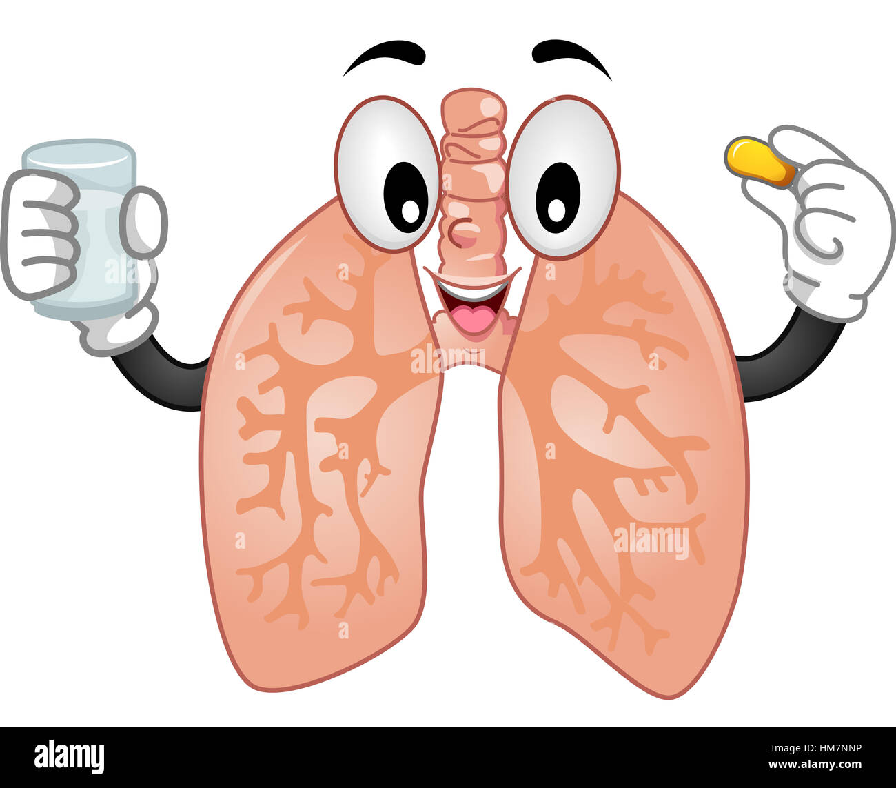 Mascot Illustration of the Lungs Taking a Tablet Stock Photo Alamy