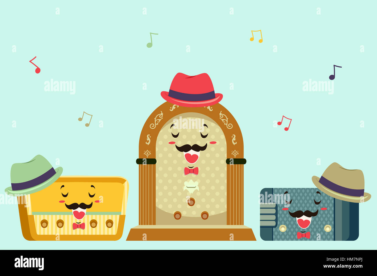 Mascot Illustration Featuring Vintage Radios Singing a Song Stock Photo