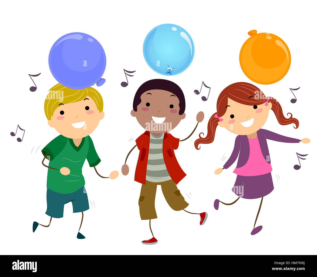 Stickman Illustration of Kids Dancing to Music Stock Photo