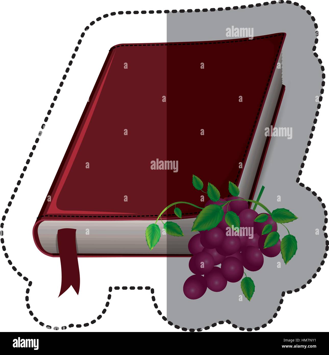 middle shadow sticker colorful with holy bible and grapes vector ...