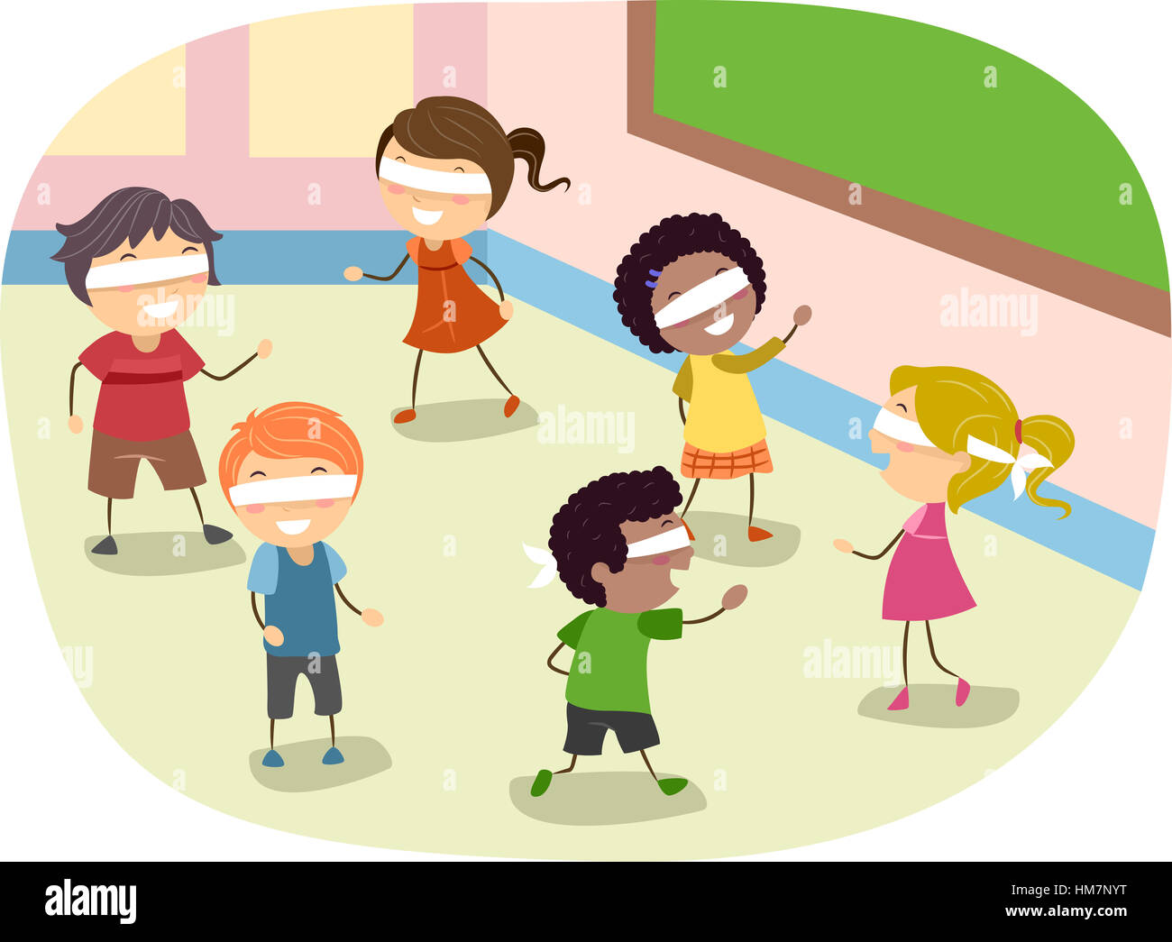 Stickman Illustration of Children Playing a Blindfold Game in Class Stock  Photo - Alamy