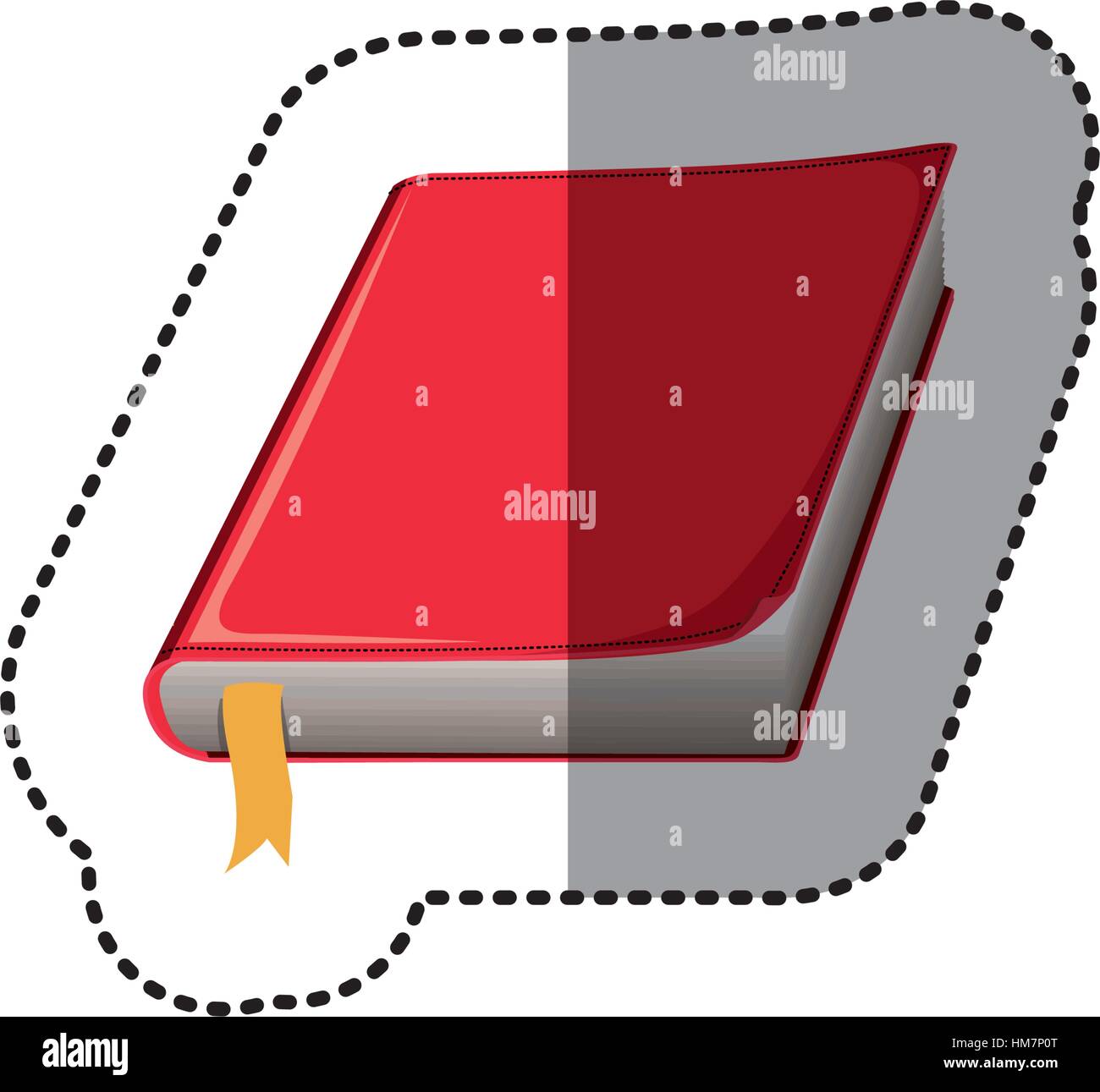 middle shadow color sticker with book with red cover and yellow ribbon ...