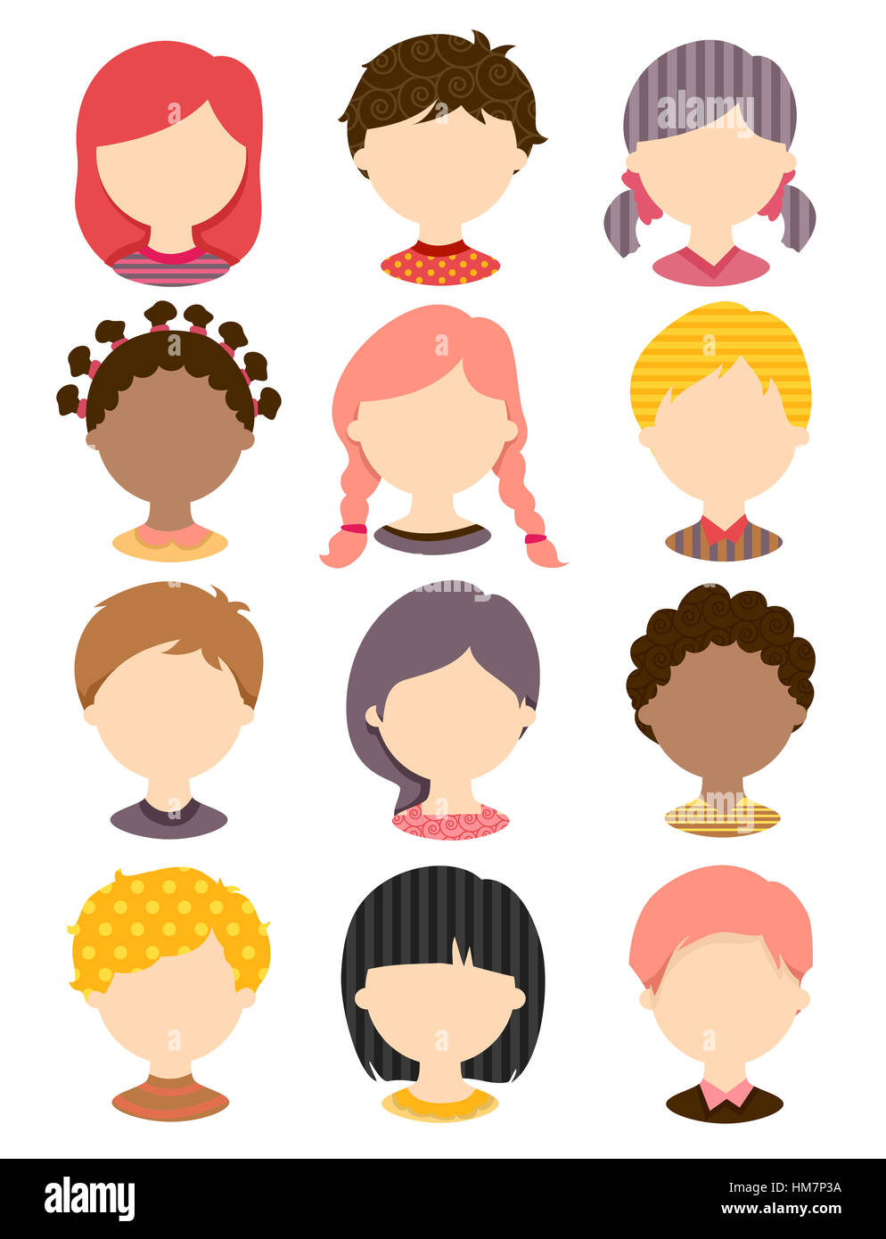 Illustration Featuring Templates of Popular Haircuts for Children Stock Photo